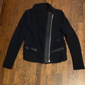 Black IRO Paris Women's moto biker asymmetrical sweater jacket size 42 (us 10)